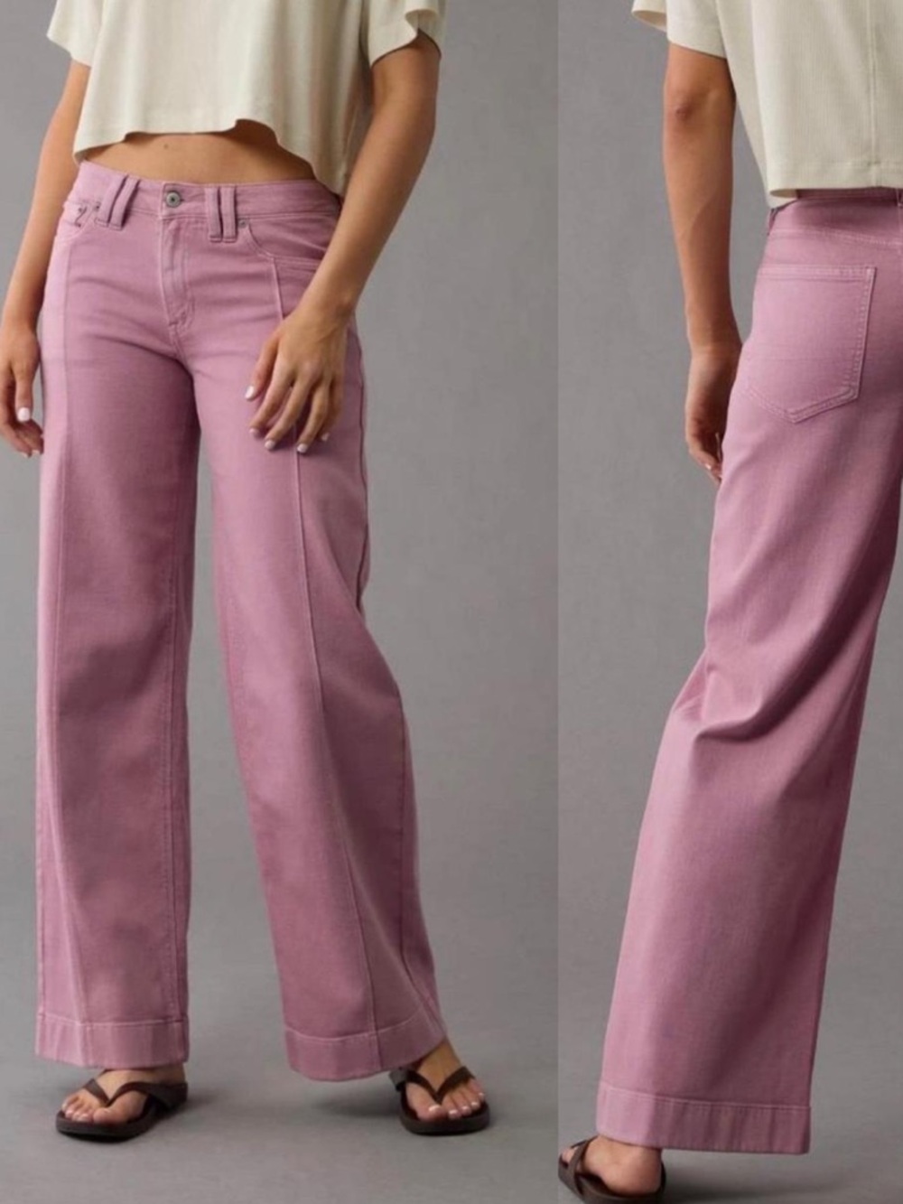 AMERICAN EAGLE Low-Rise Baggy Wide Leg Pink Jeans